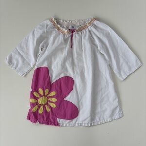 Mini Boden Little Girls White Pink Floral Embroidered Appliqué Tunic Top Size 5